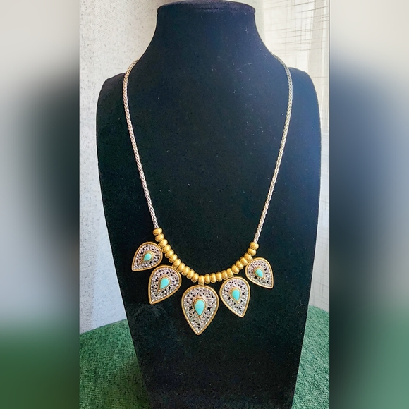 Lucky Brand Jewelry - Lucky Brand Mixed Metal Necklace – Turquoise Gem Drop Design, Boho Statement